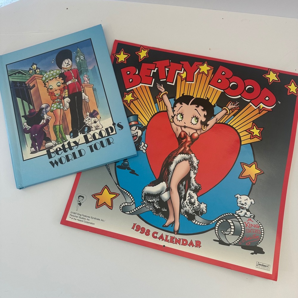 Vintage 1998 Betty Boop Wall Calendar and World Tour Story Book Bundle Retro
